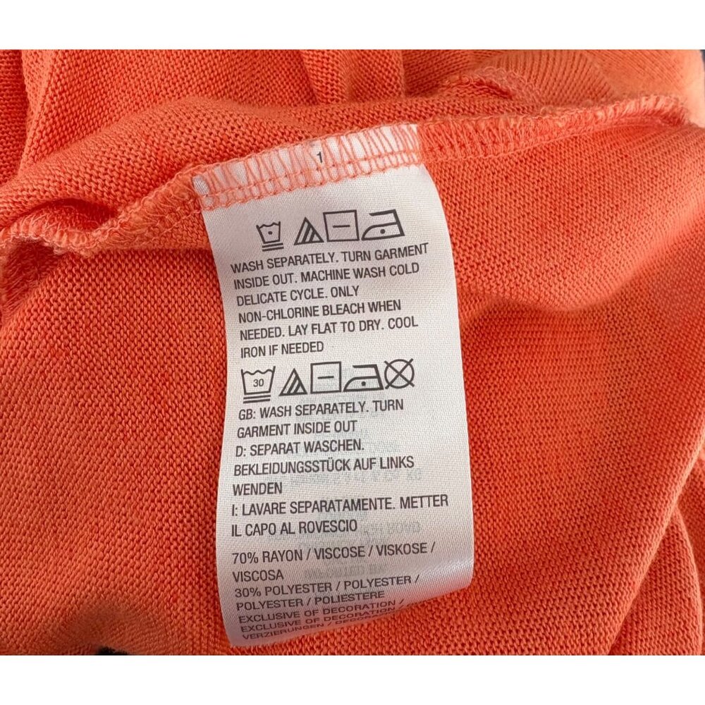 Belle Beach Kim Gravel Coral Orange Long Sleeve Embroidered "Beach" Pullover Top - Picture 4 of 7